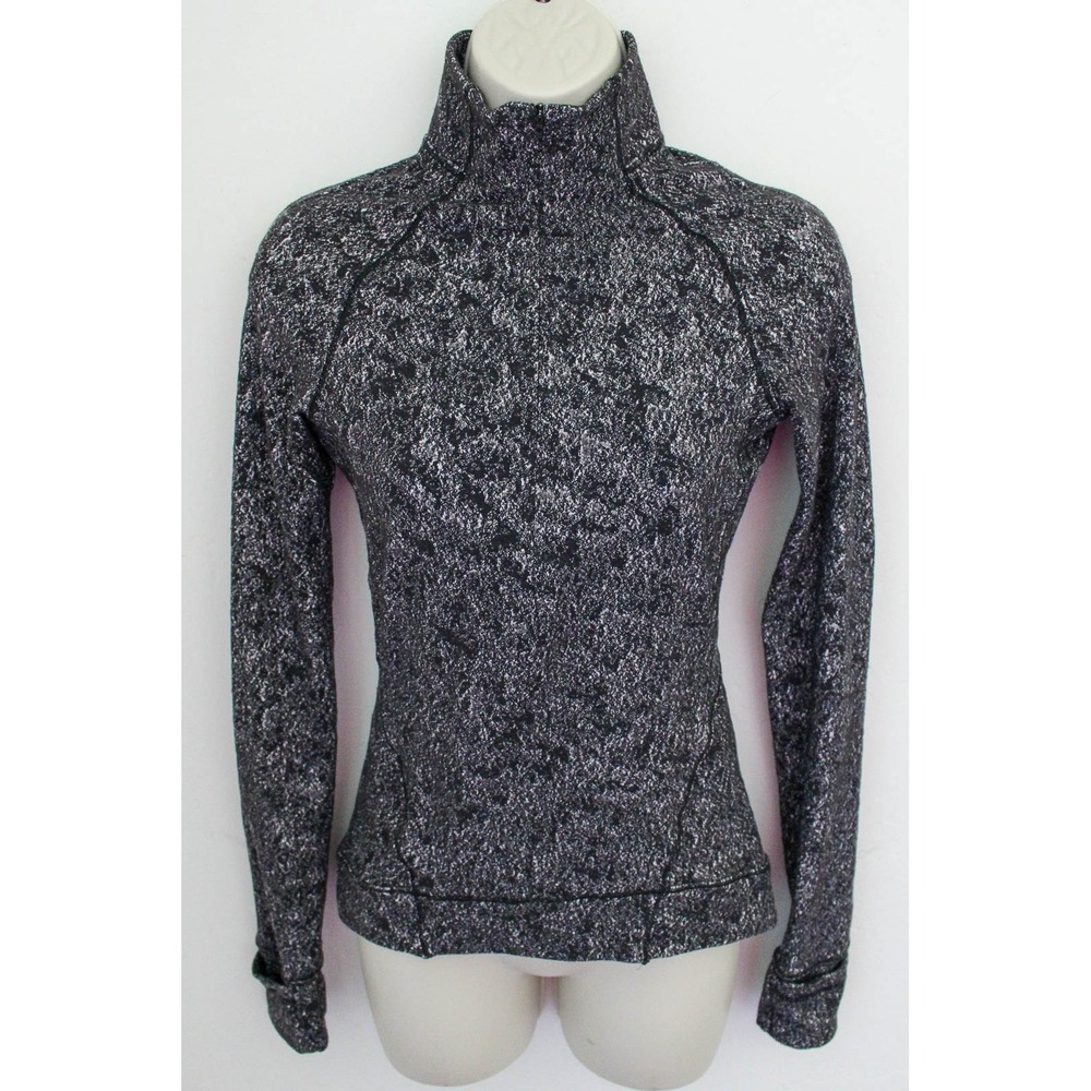 Lululemon Pullover Top Womens 4 Black White 1/2 Zip Outrun the Elements